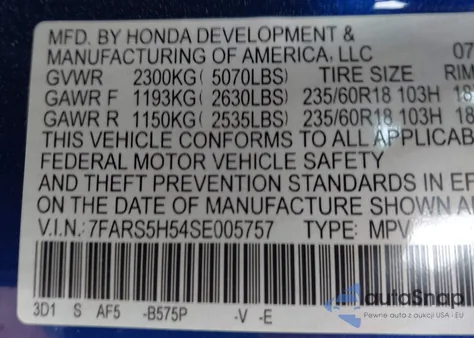 2025 Honda Cr-V Hybrid Sport from USA, damaged, VIN 7FARS5H54SE005757